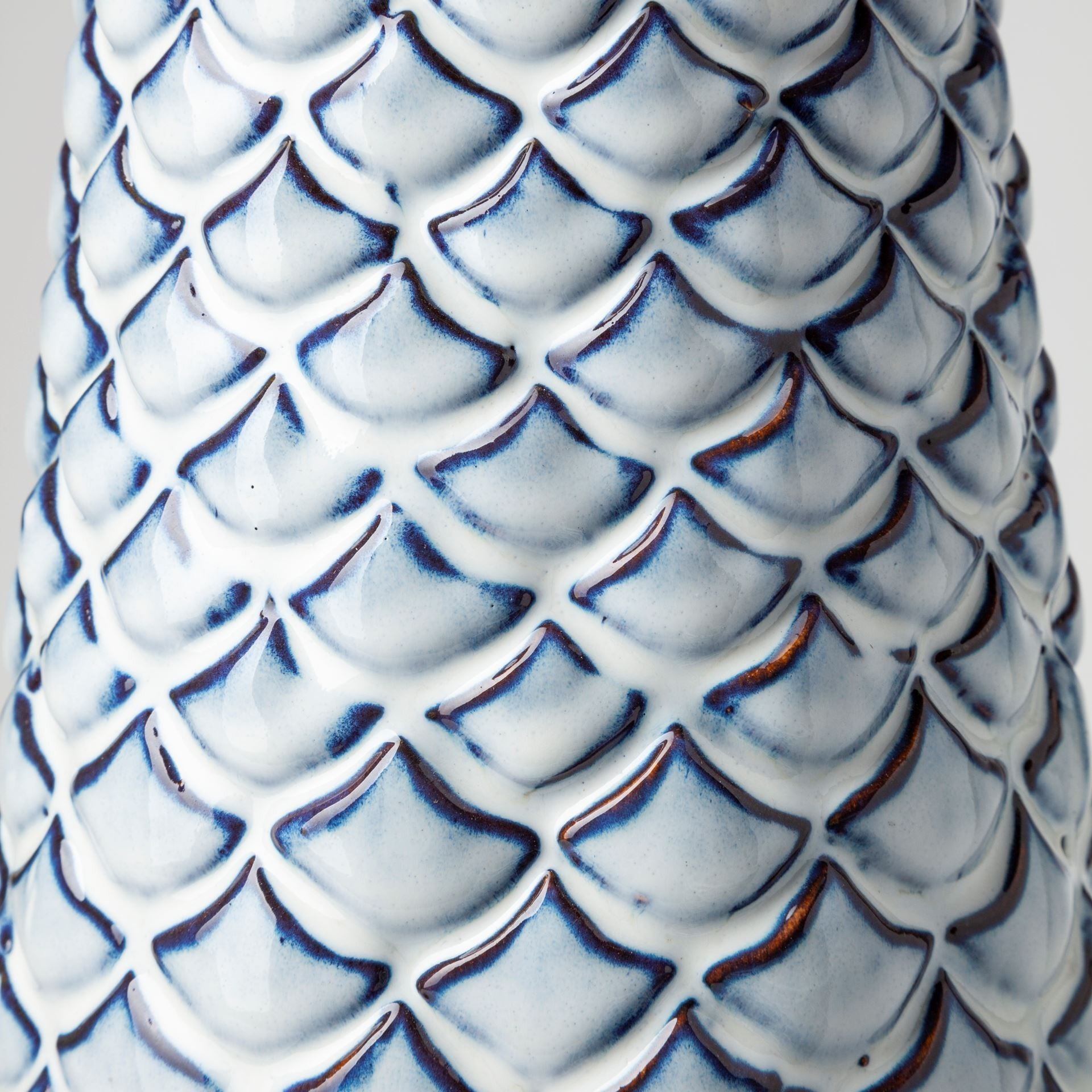 16" Aqua Blue Glaze Fishscale Pattern Ceramic Vase - Minihomy