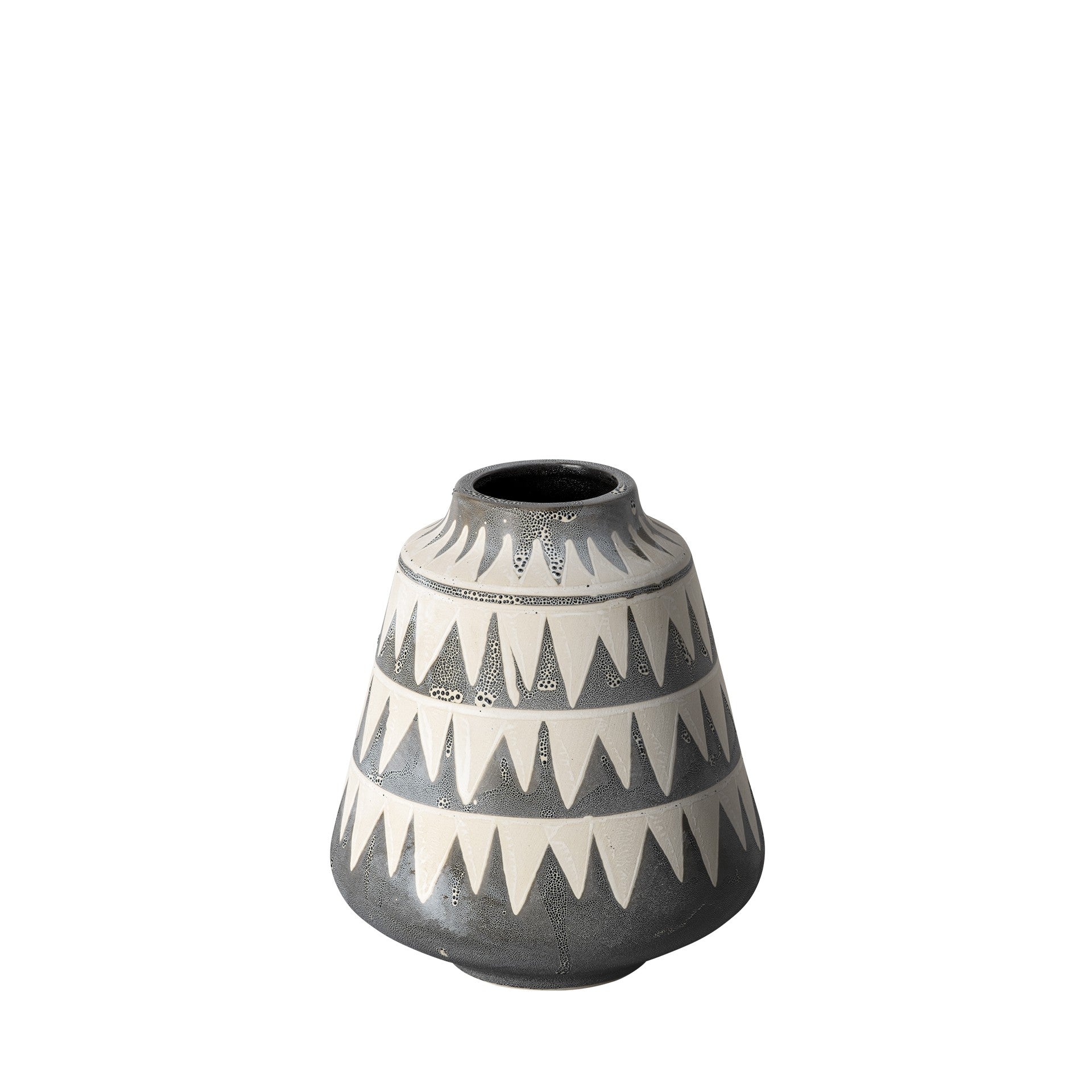 8" Gray and Ivory Triangle Pattern Ceramic Vase