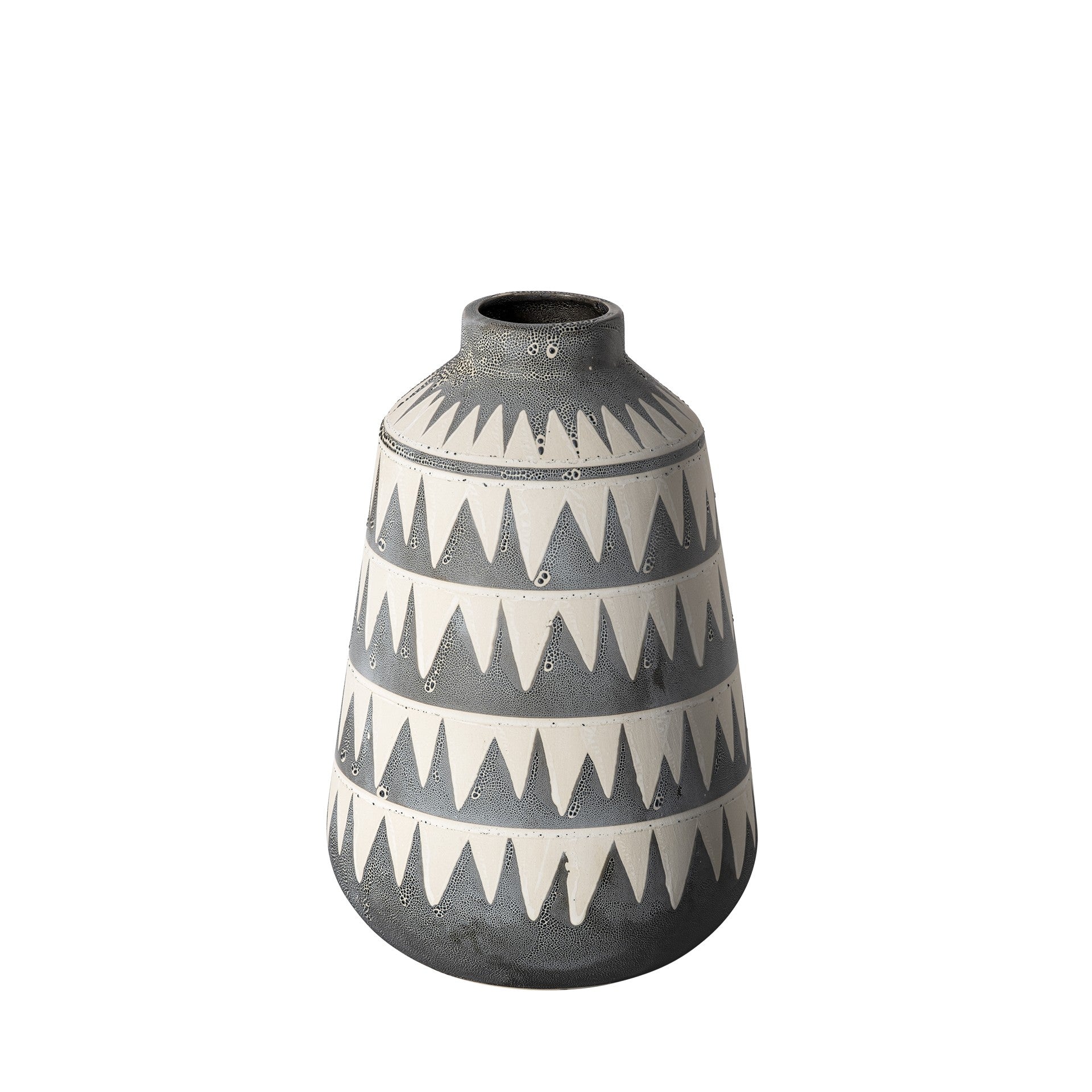 10" Gray and Ivory Triangle Pattern Ceramic Vase - Minihomy