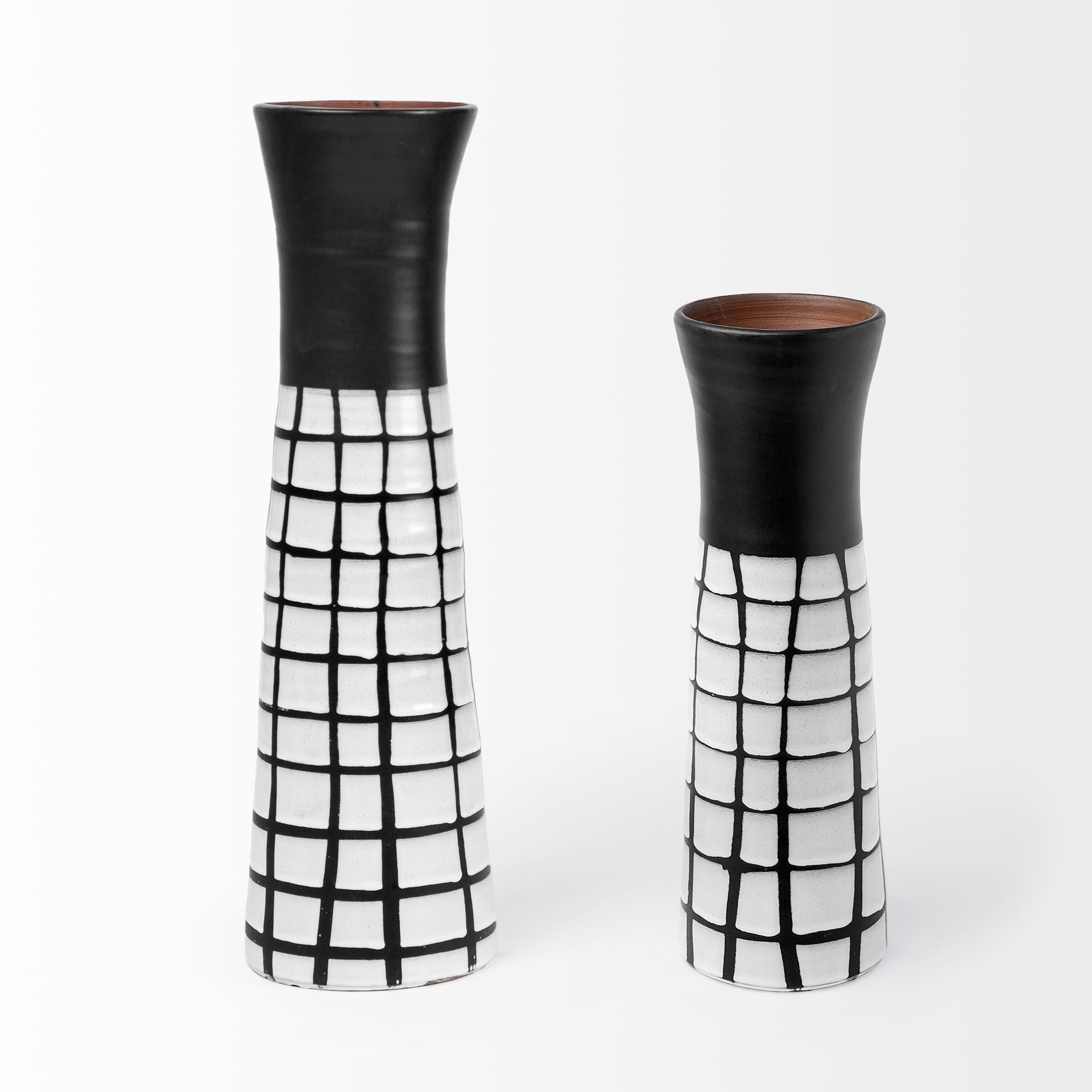 17" Black and White Modern Grid Ceramic Vase - Minihomy