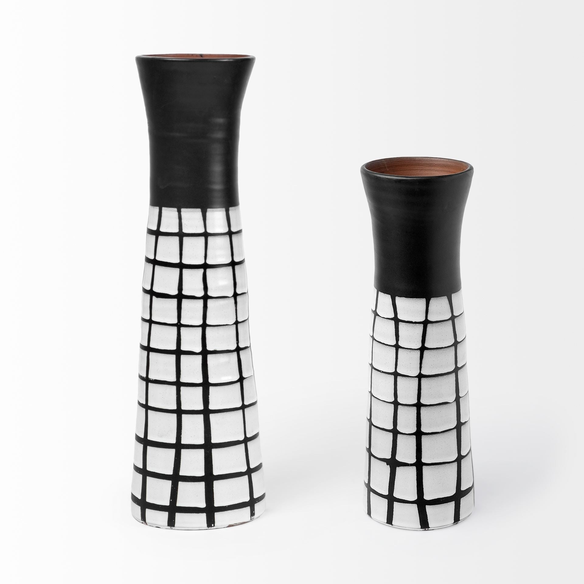 24" Black and White Modern Grid Ceramic Vase - Minihomy