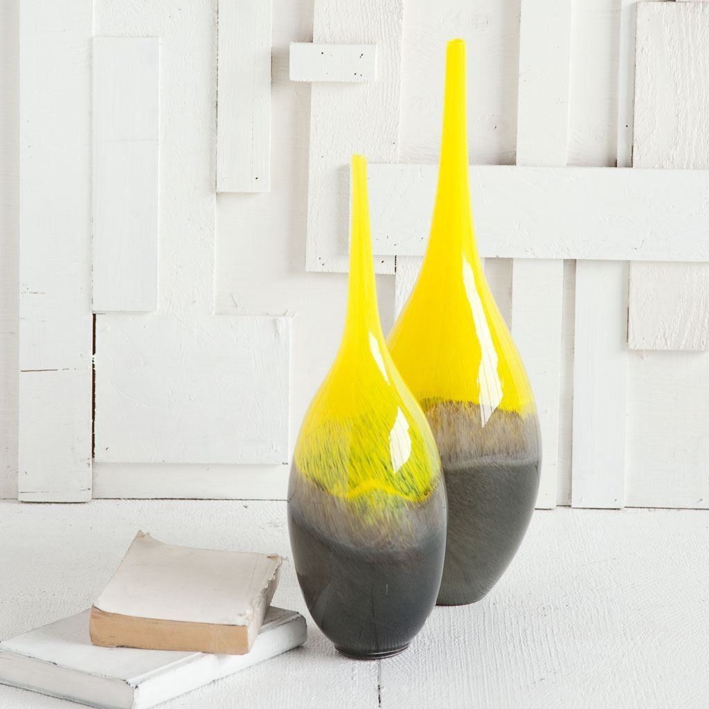 19" Lovely Yellow and Gray Handblown Spunglass Vase - Minihomy