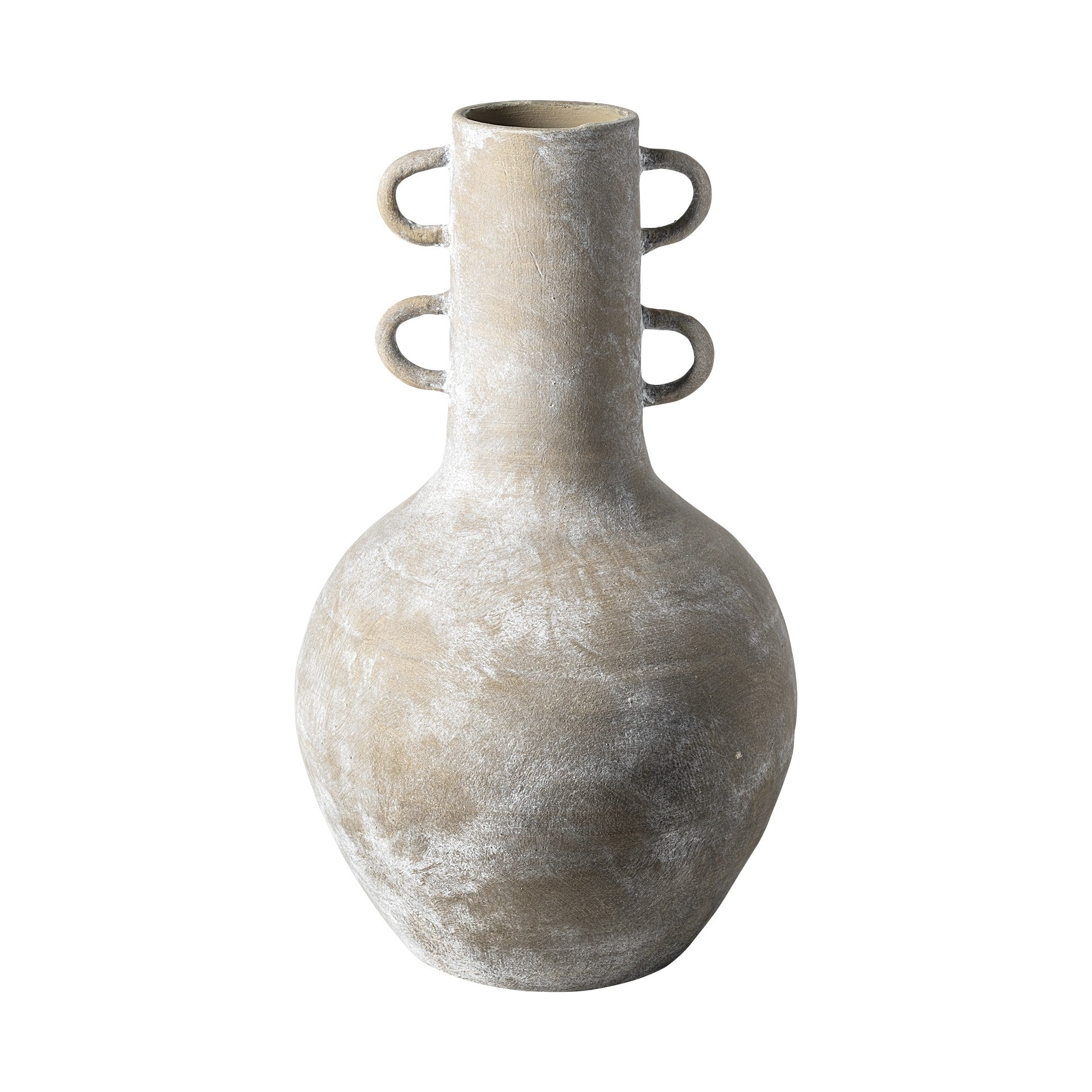 Rustic Whitewash Brown Double Handle Ceramic Vase