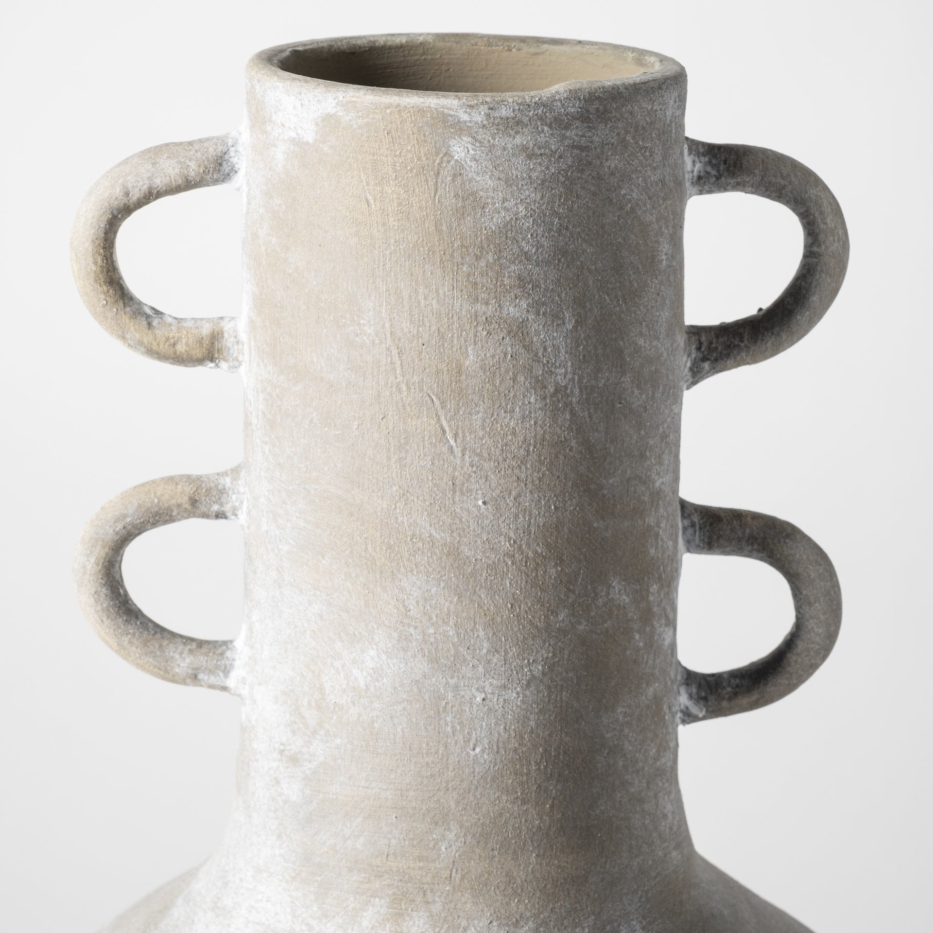 Rustic Whitewash Brown Double Handle Ceramic Vase