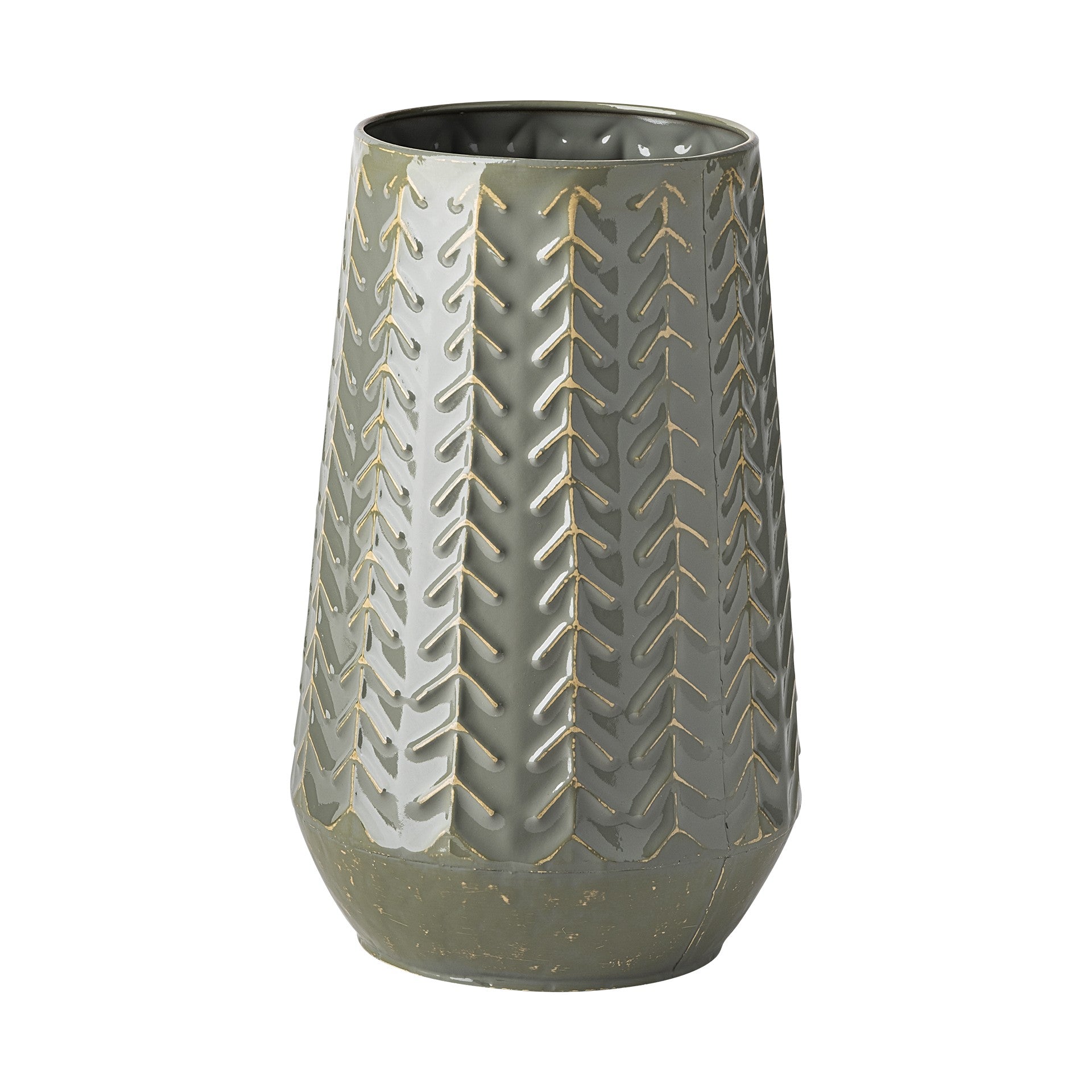 11" Green Organically Chevron Embossed Metal Vase - Minihomy