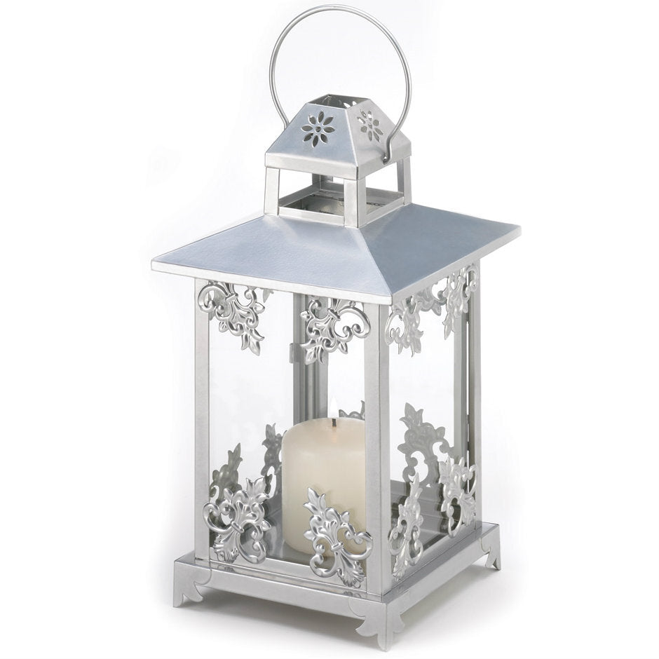 Silver Scrolls Candle Lantern - 15.5 inches