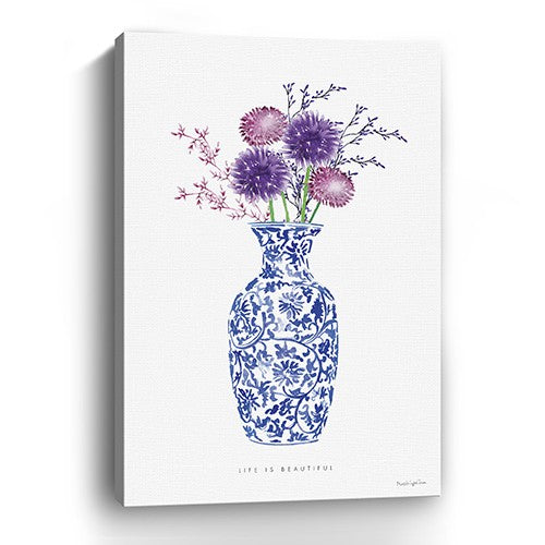 24" x 16" Blue and White Life Floral Vase Canvas Wall Art - Minihomy