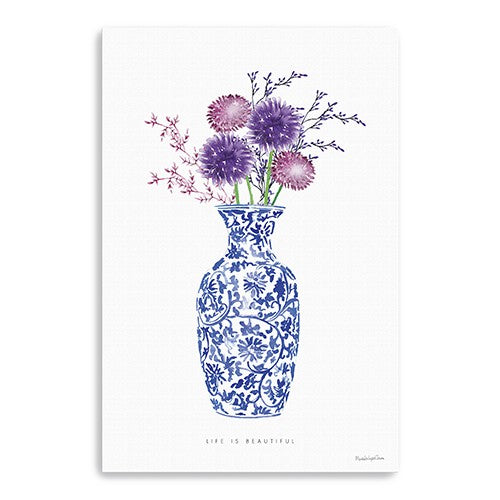 24" x 16" Blue and White Life Floral Vase Canvas Wall Art - Minihomy