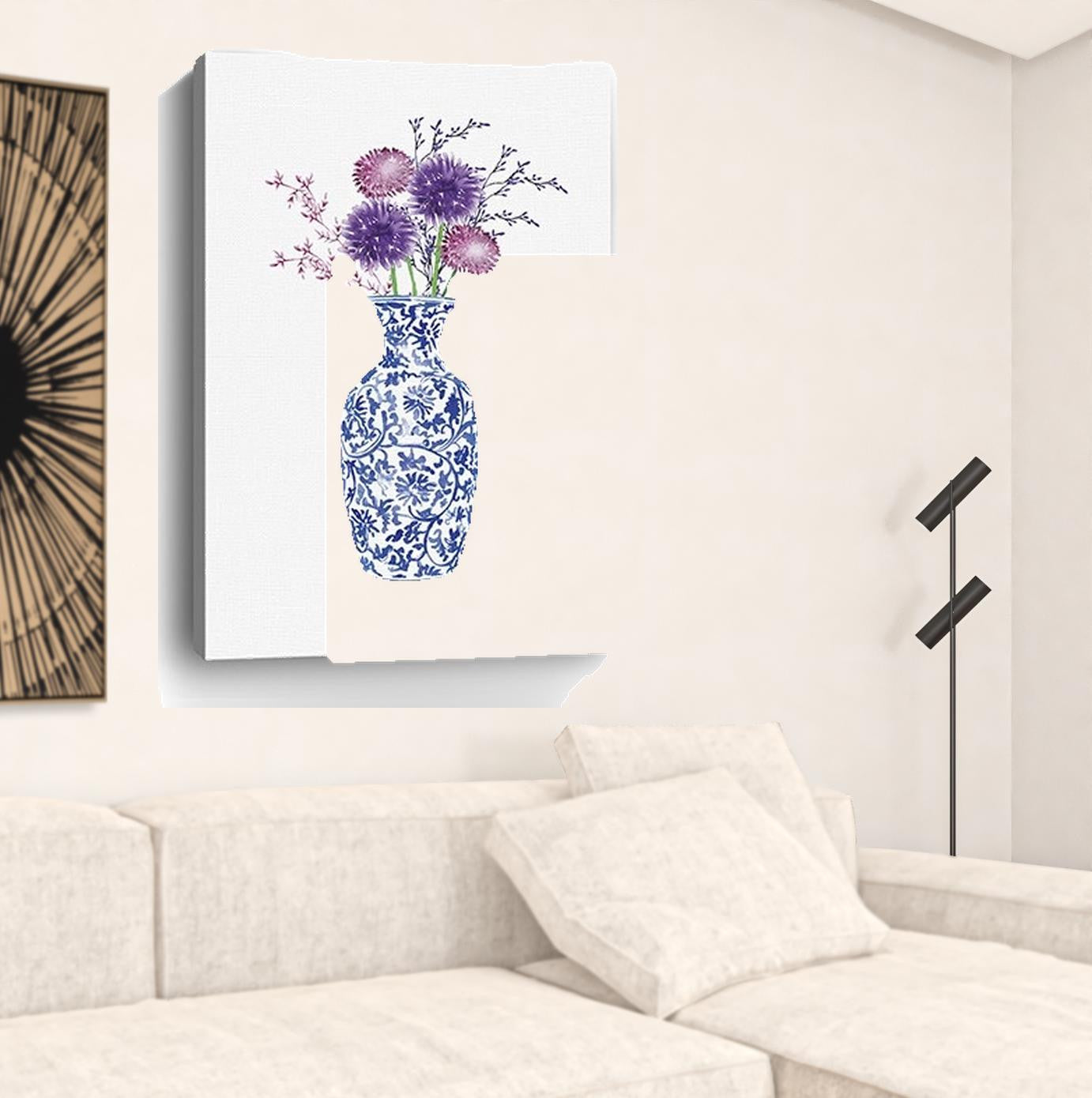 24" x 16" Blue and White Life Floral Vase Canvas Wall Art - Minihomy