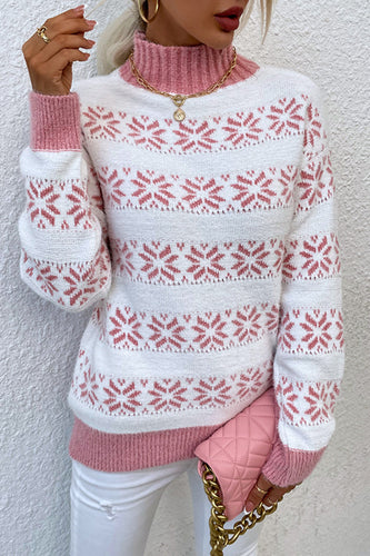 Snowflake Contrast Trim Long Sleeve Sweater