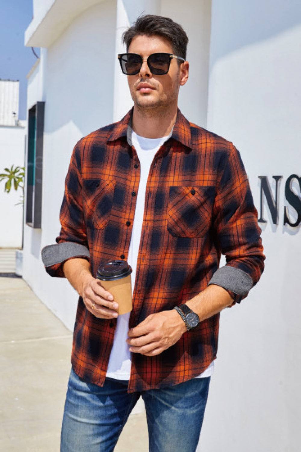 Plaid Button-Front Curved Hem Shirt - Minihomy