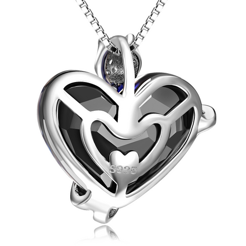 Sterling Silver Rose Flower  with Heart Crystals Necklaces for Women Girls