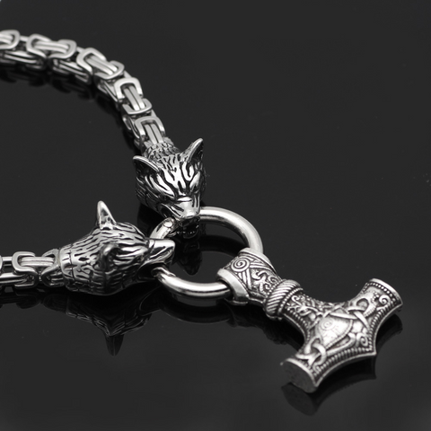 Explosive Viking Wolf Head Hammer Trendy Male Amulet Stainless Steel Emperor Chain Jewelry