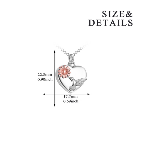 Hummingbirds Urn Necklace for Ashes Sterling Silver Sunflower Memorial Necklace Cremation Jewellery