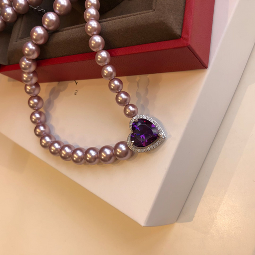 Purple Pearl Love Necklace Net Red Diamond Chain