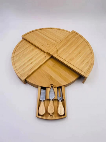 Bamboo Drawer Cheese Knife Bread Fruit Snack Plate