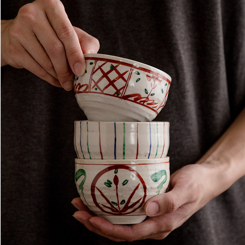 Japanese Style Household Handmade Ceramic Rice Bowl Hand-painted Pattern
