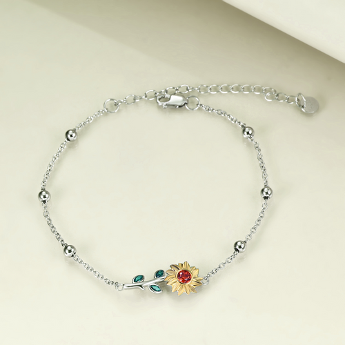 Sterling Silver Sunflower Flower Ankle Bracelet Crystal Jewelry