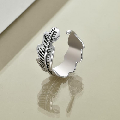 Leaf Adjustable Ring Sterling Silver Open Ring, Adjustable Band Ring Christmas Jewelry for Women Men