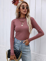 Frill Trim Rib-Knit Sweater