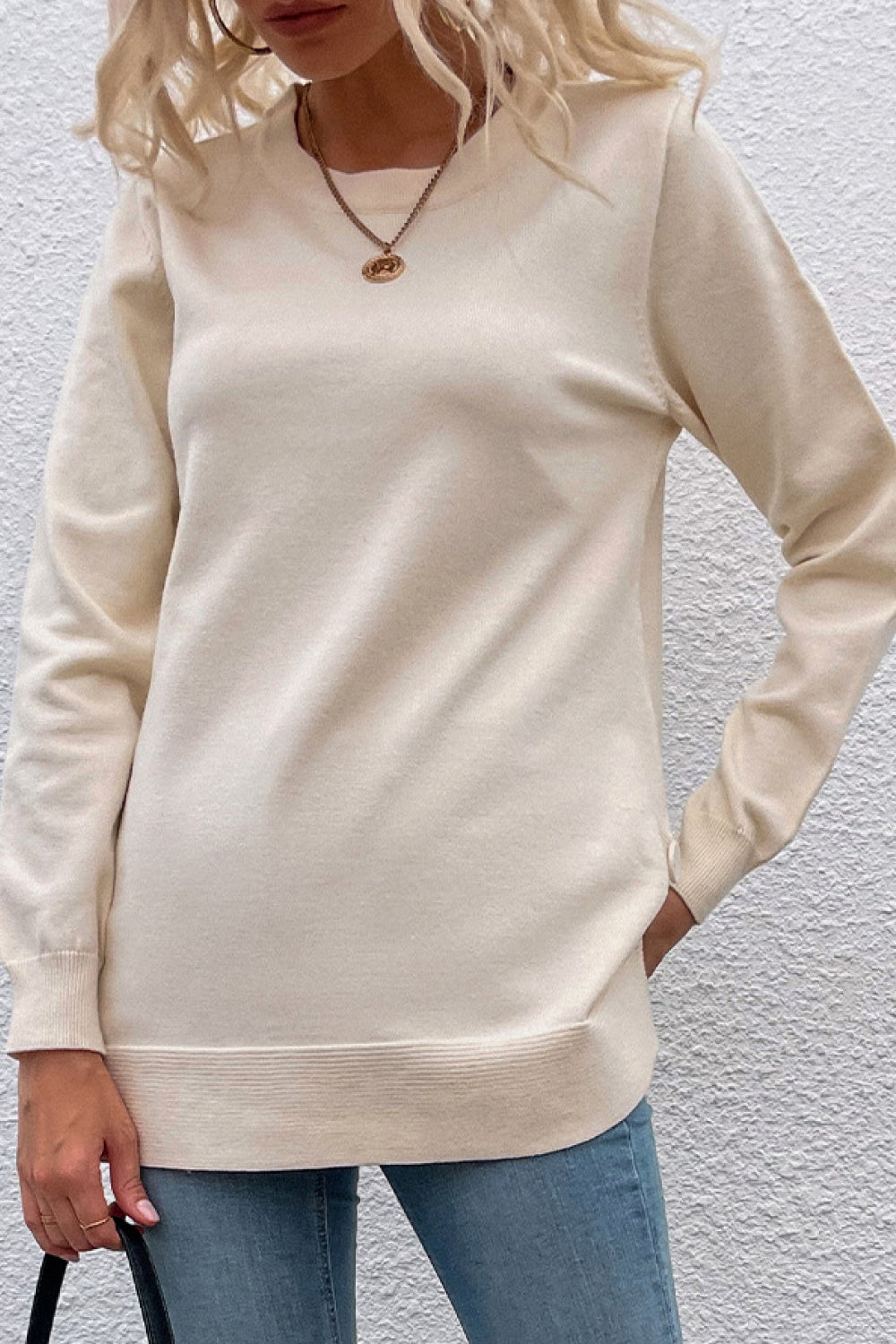 Round Neck Dropped Shoulder Sweater