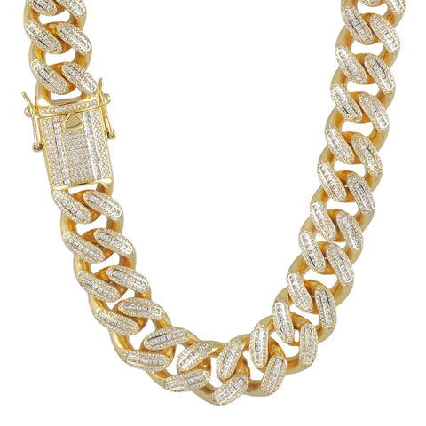 Copper Plated 18K Gold Full Diamond Cuban Necklace