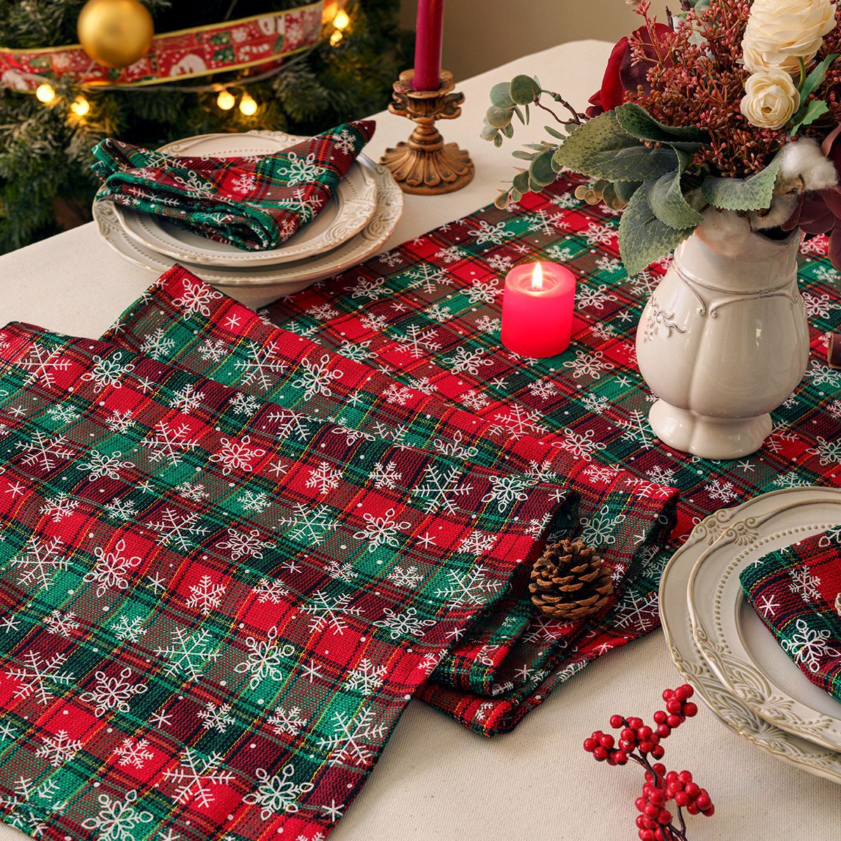 Christmas Series New Year Cloth Plaid Table Flag Insulation Pad