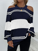 Striped Cutout Cold-Shoulder Tunic Sweater