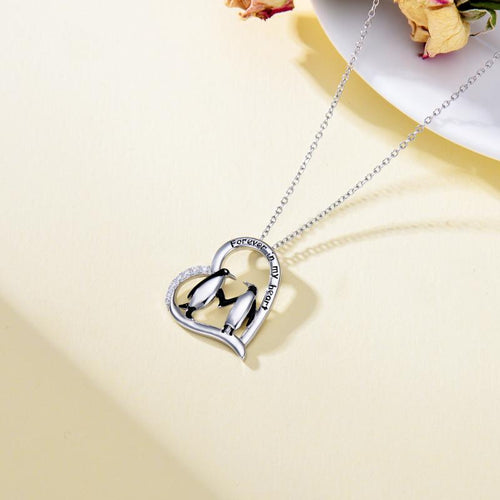Sterling Silver Penguin Necklace Forever in My Heart Sister Friendship Pendant Jewelry Gifts for Sister Best Friend
