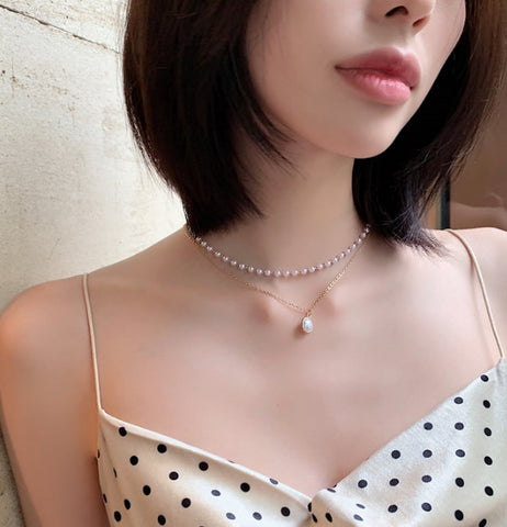 Simple Chain Beaded Multilayer Necklace Pearl Pendant Necklace