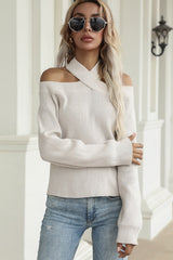 Halter Cold Shoulder Rib-Knit Sweater