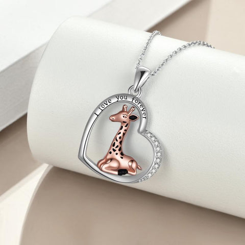 Sterling Silver Giraffe Pendant Necklace Jewelry for Women