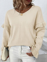 Layered Flounce Sleeve V-Neck Sweater