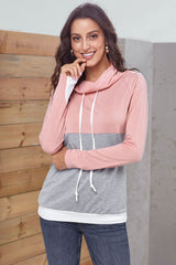 Color Block Raglan Sleeve Drawstring Sweatshirt - Minihomy