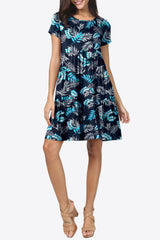 Printed Round Neck Short Sleeve Dress