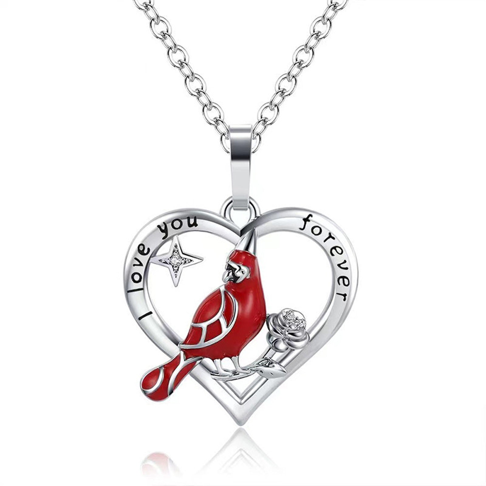 Creative Cardinal Heart Pendant Necklace