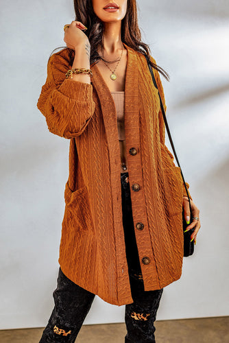 Cable-Knit Button Down Longline Cardigan
