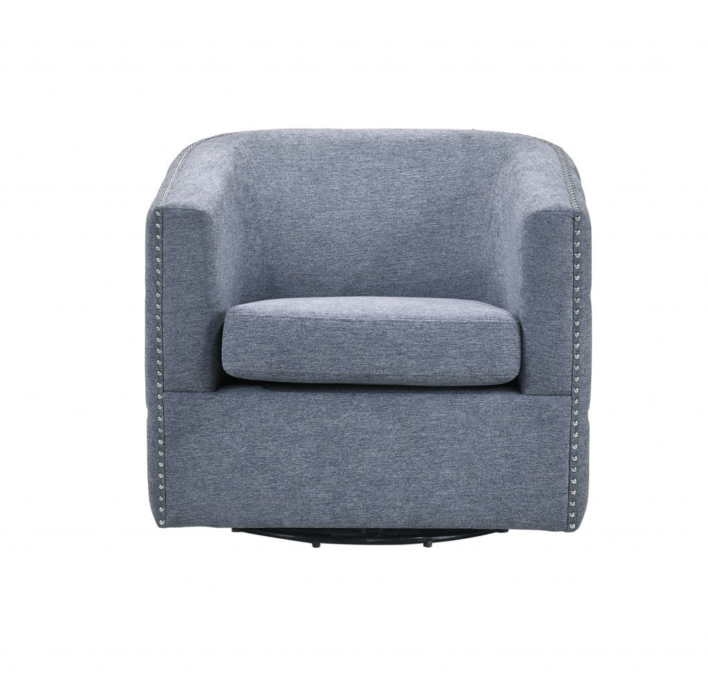 Chambray Blue Swivel Barrel Accent Chair - Minihomy