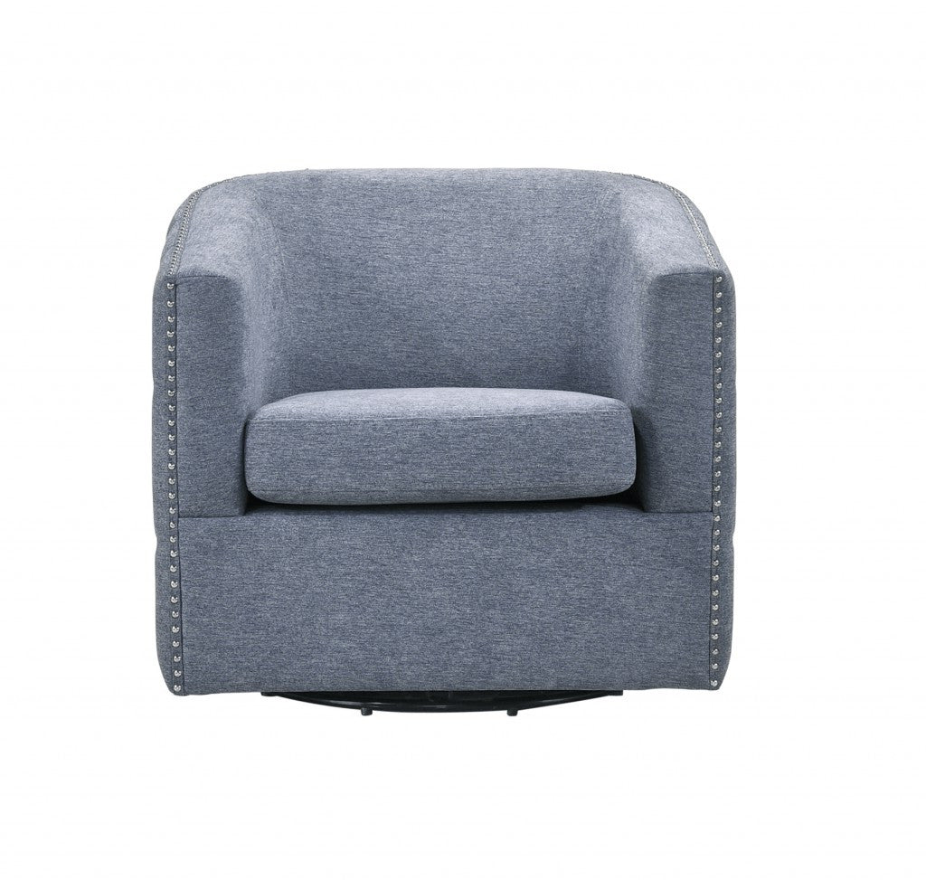 Chambray Blue Swivel Barrel Accent Chair - Minihomy