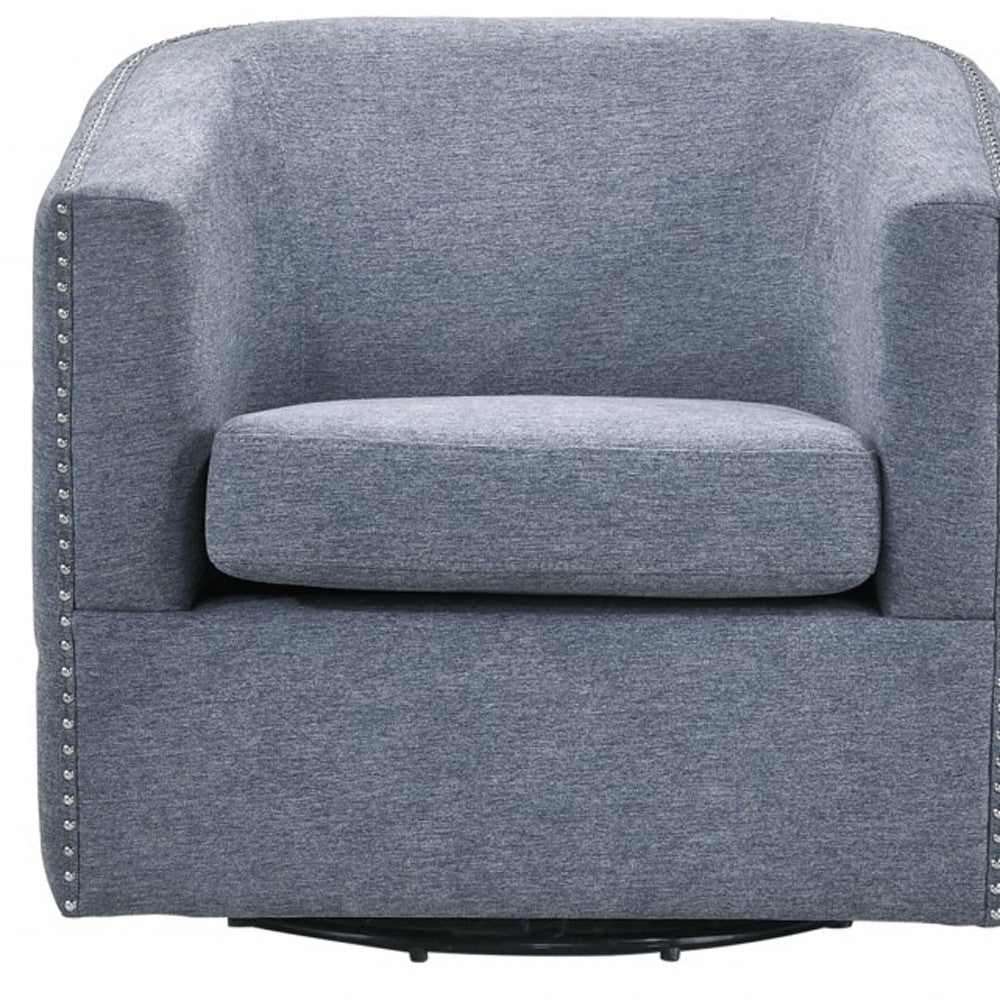 Chambray Blue Swivel Barrel Accent Chair - Minihomy