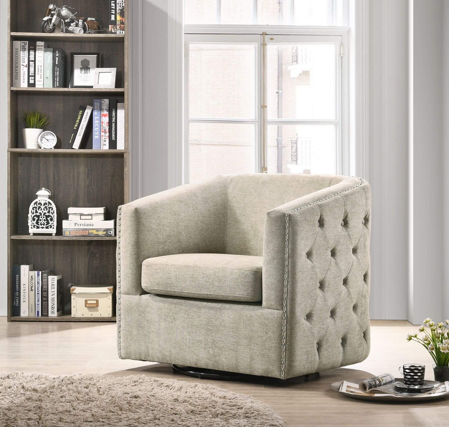 Dove Gray Swivel Barrel Accent Chair - Minihomy