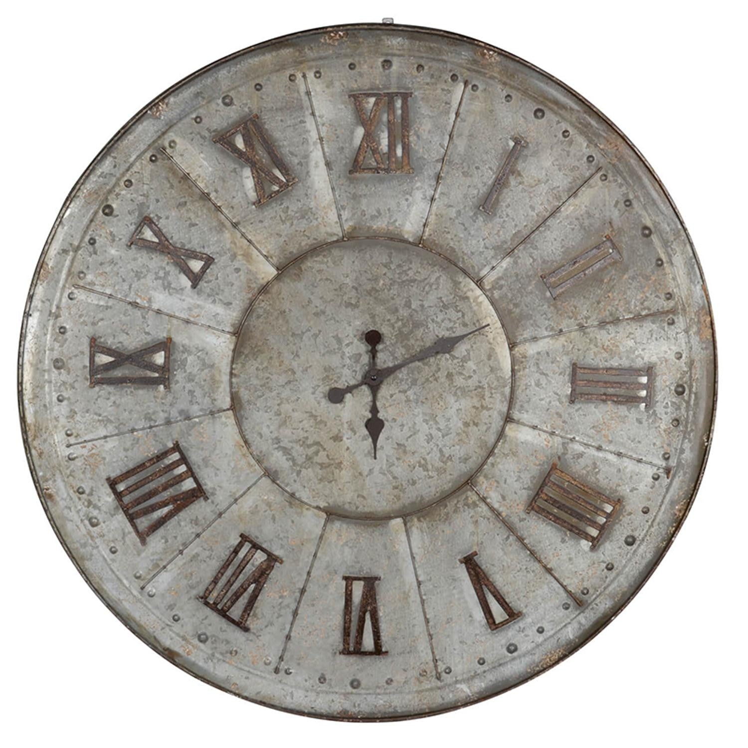 Oversized Rustic Galvanized Metal Round Wall Clock - Minihomy