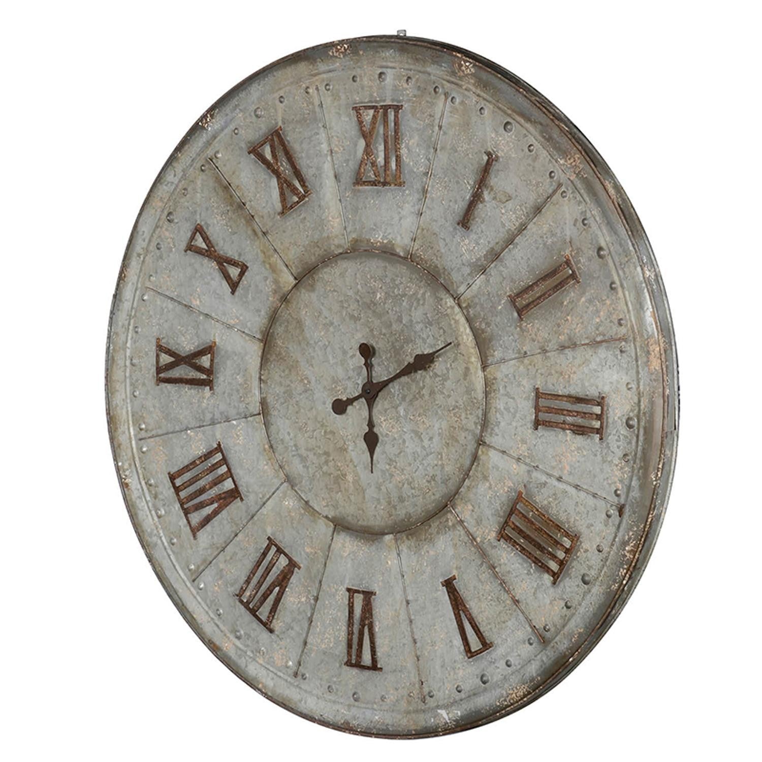 Oversized Rustic Galvanized Metal Round Wall Clock - Minihomy