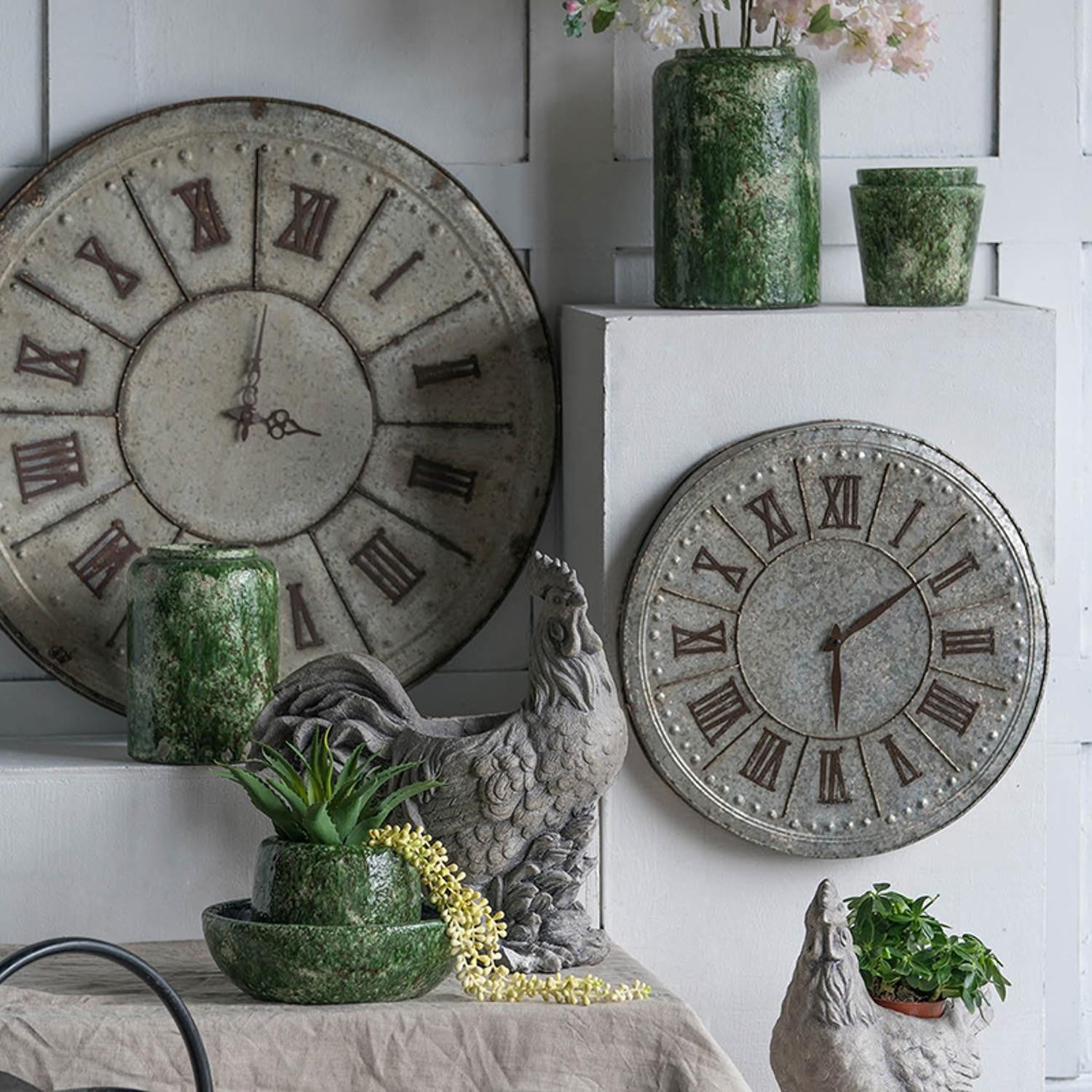 Oversized Rustic Galvanized Metal Round Wall Clock - Minihomy