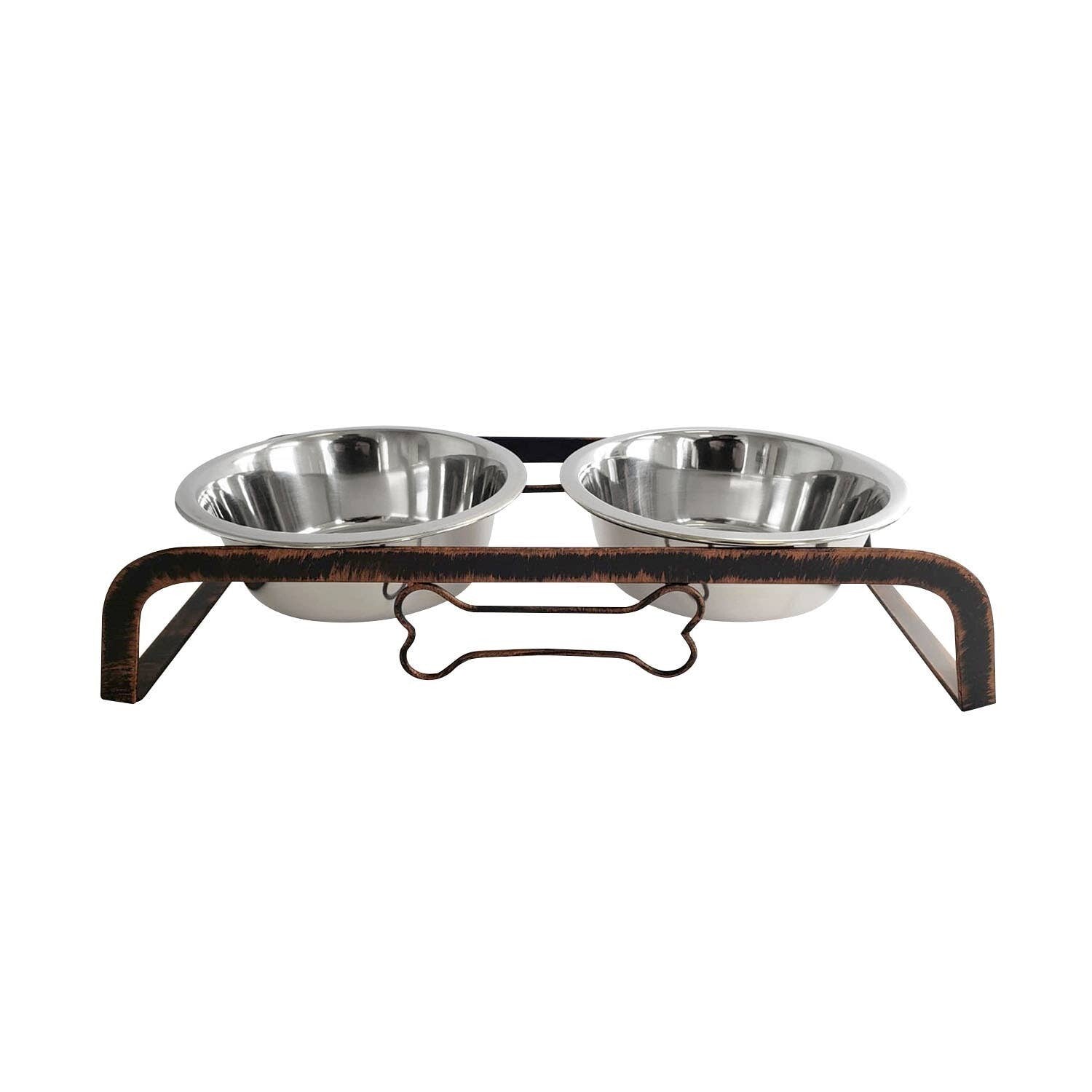 Rustic Elevated 16oz Two Bowl Dog Feeding Station