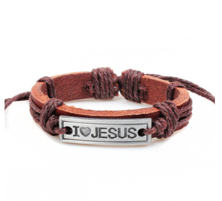 Religious Jewelry Christian I Love Jesus Alloy Leather Bracelet