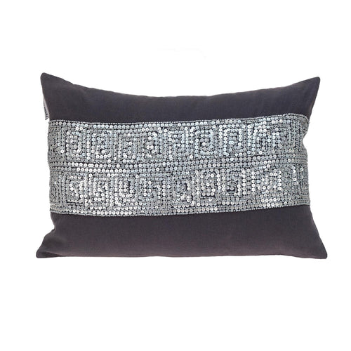 Glam Gray with Silver Sequins Lumbar Throw Pillow