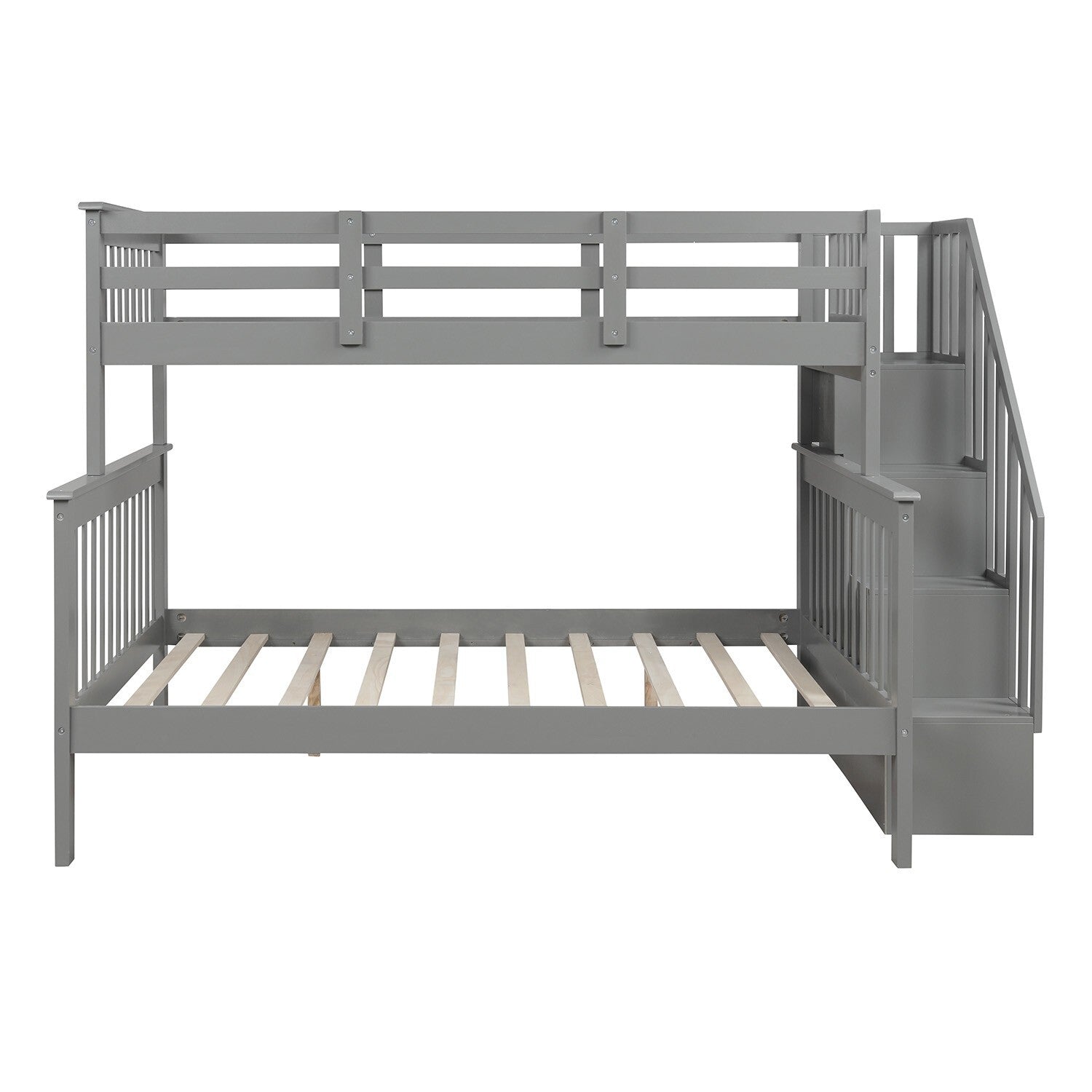 Gray Twin Over Full Contemporary Bunk Bed With Stairs And Shelves - Minihomy