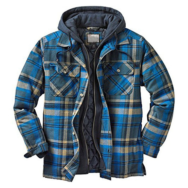 Thickened Cotton Padded Plaid Long Sleeve Loose Hooded Jacket