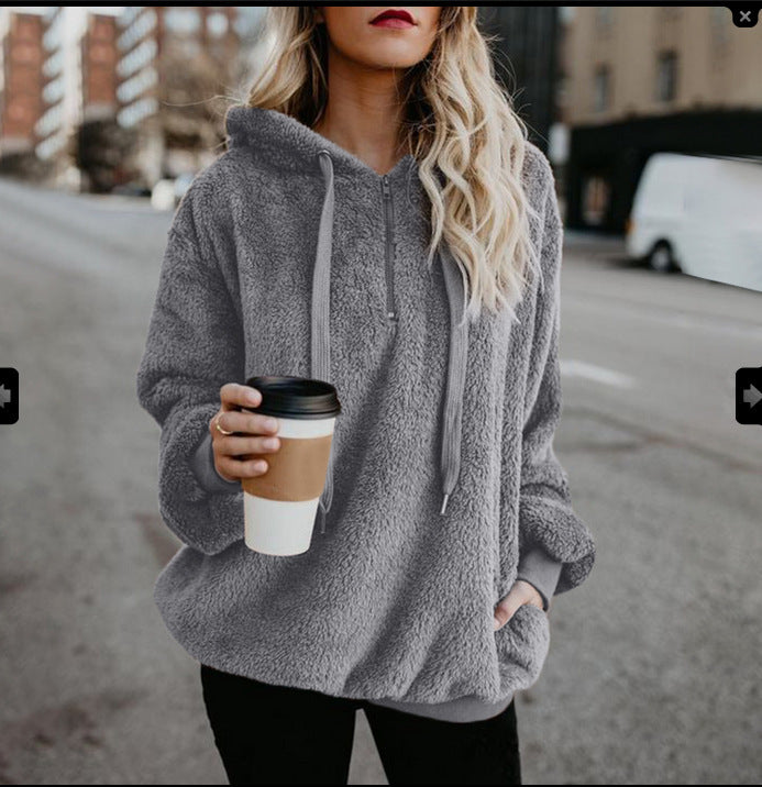Plus Size Fall Winter Long Sleeve Plush Hooded Shirt Warm Sweatshirt